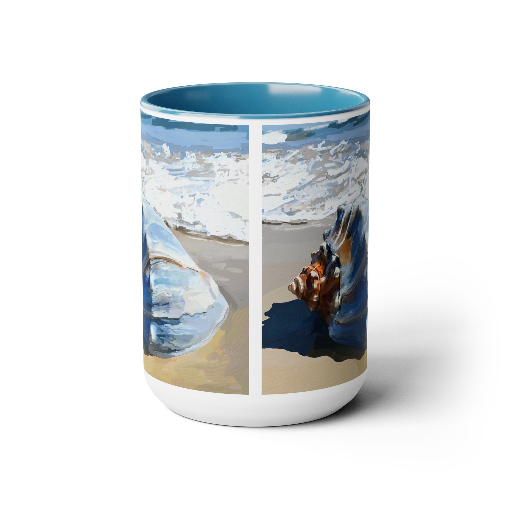 Coastal Seashell Two - Tone Ceramic Coffee Mugs - Blue Cava