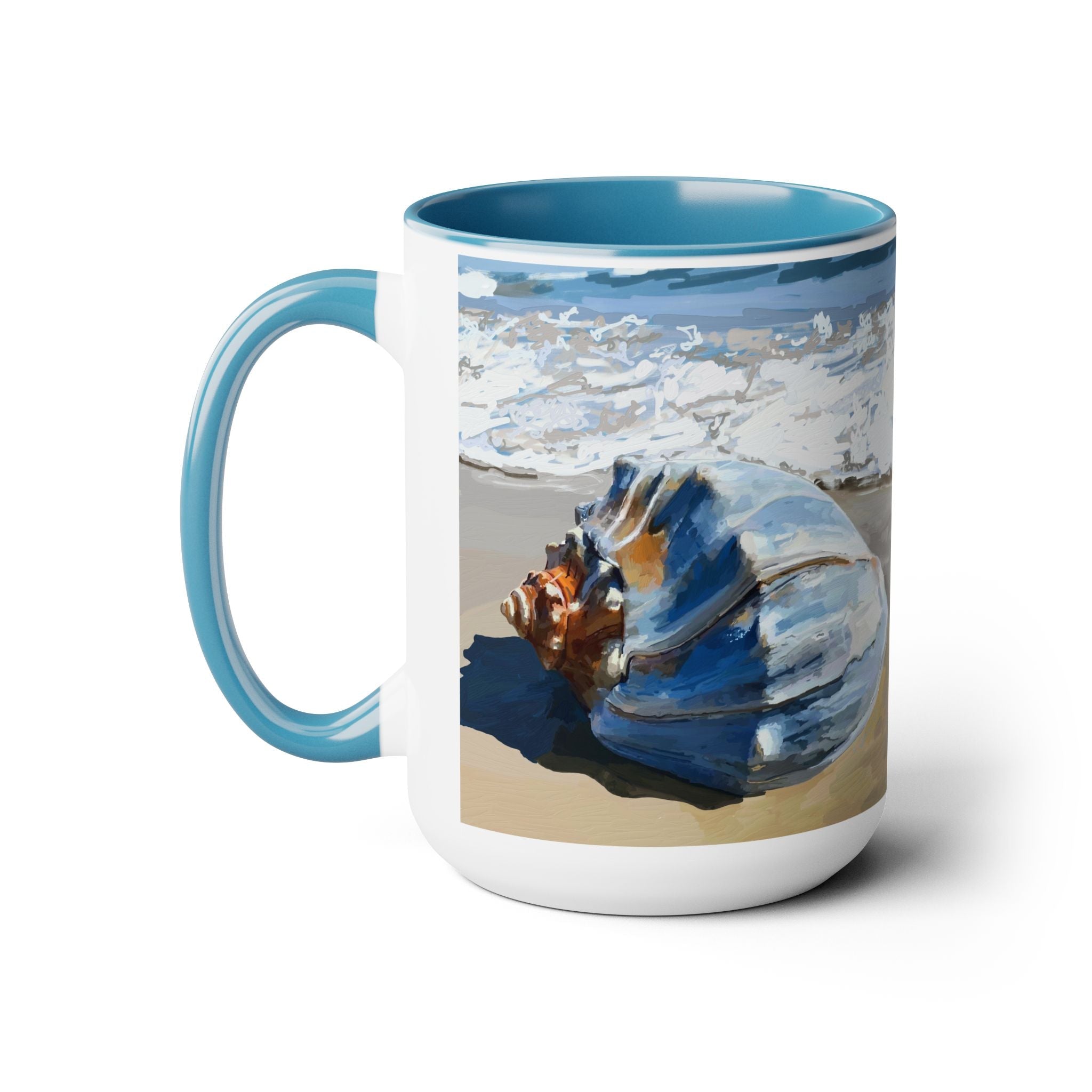 Coastal Seashell Two - Tone Ceramic Coffee Mugs - Blue Cava