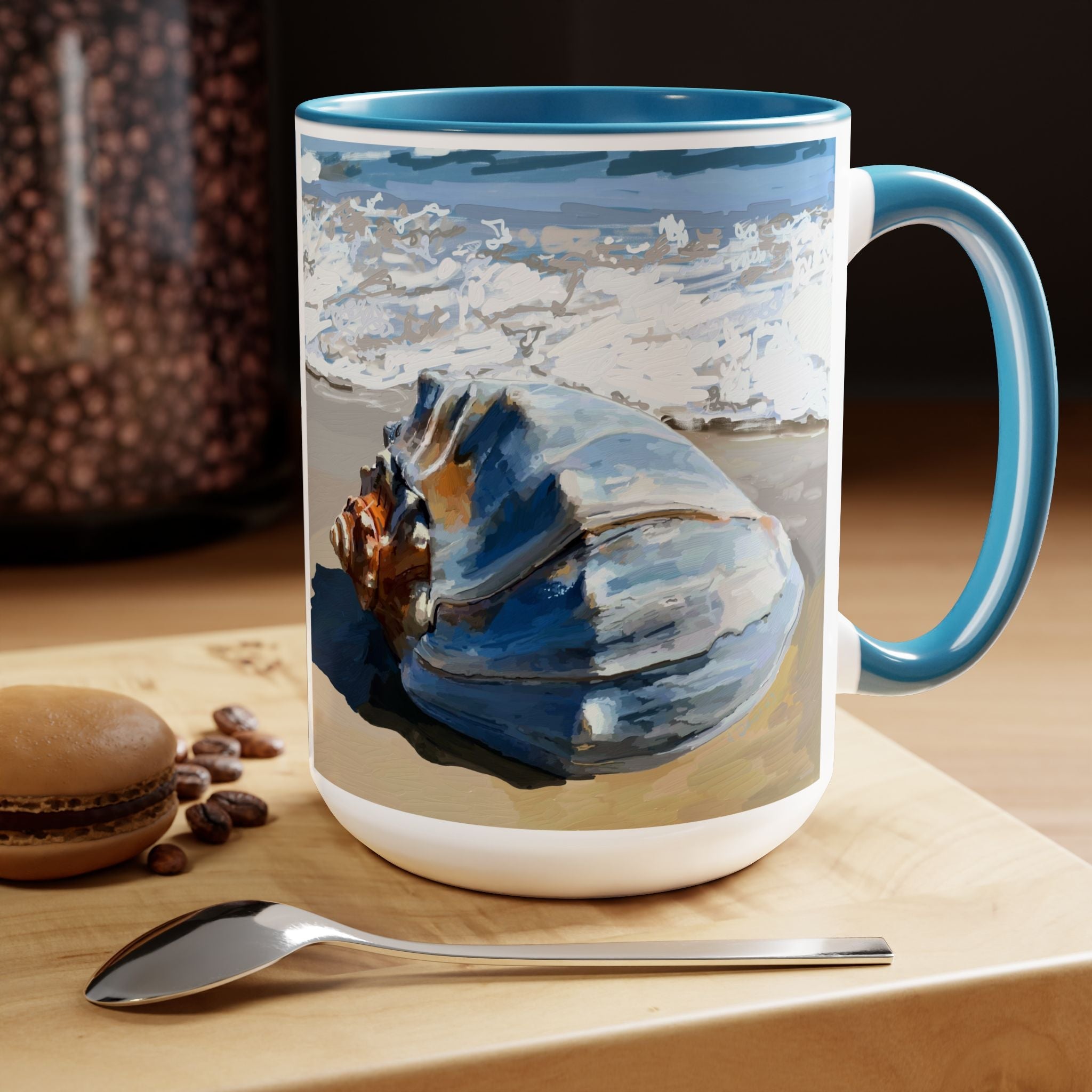 Coastal Seashell Two - Tone Ceramic Coffee Mugs - Blue Cava