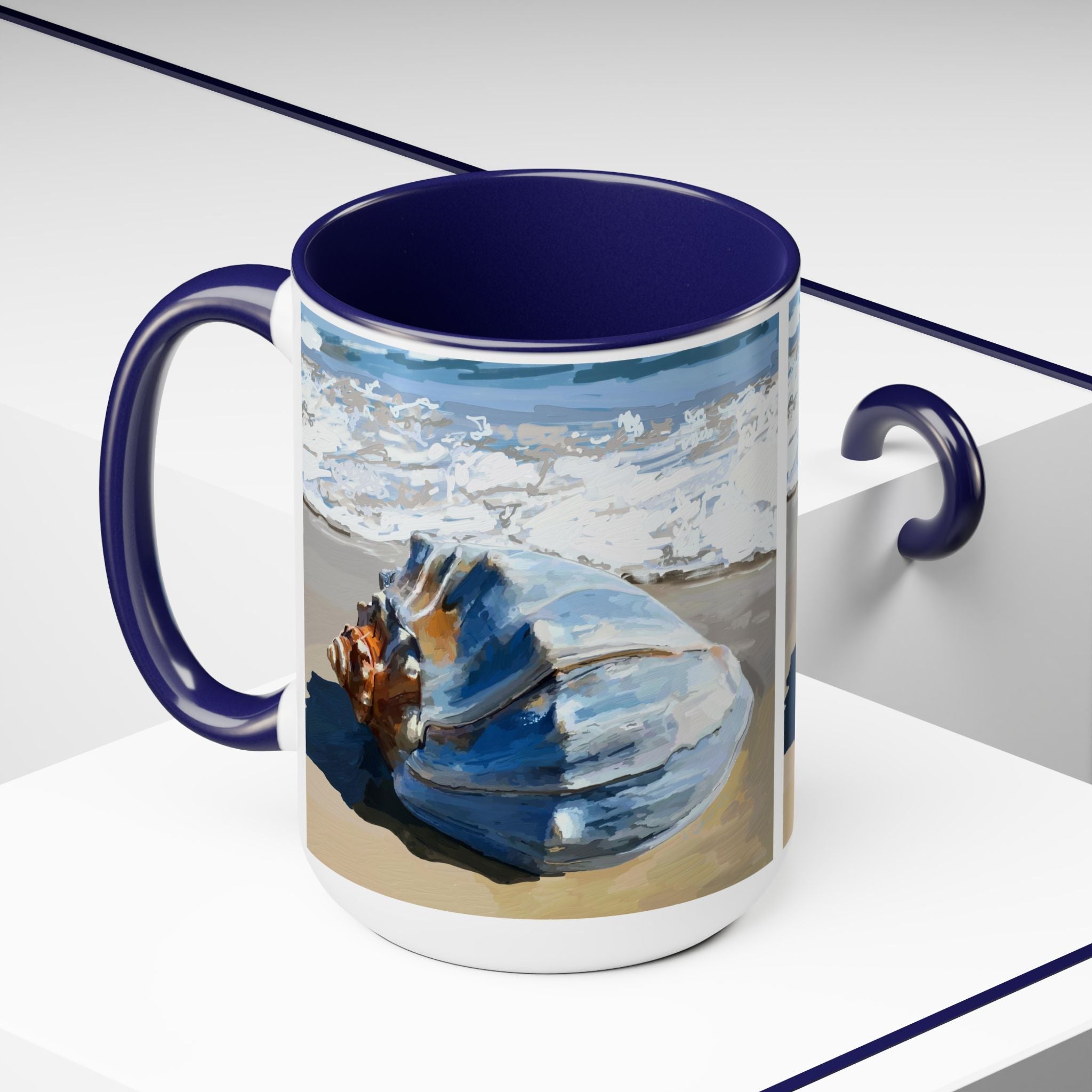 Coastal Seashell Two - Tone Ceramic Coffee Mugs - Blue Cava