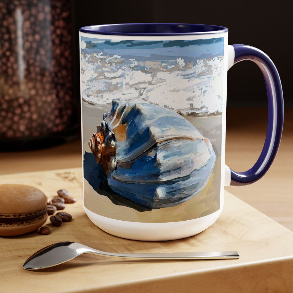 Coastal Seashell Two - Tone Ceramic Coffee Mugs - Blue Cava