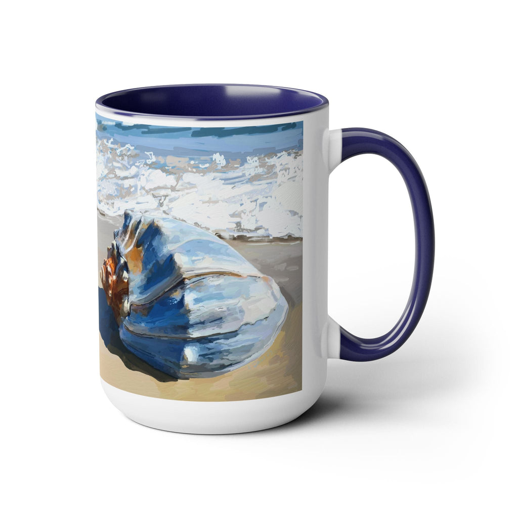 Coastal Seashell Two - Tone Ceramic Coffee Mugs - Blue Cava