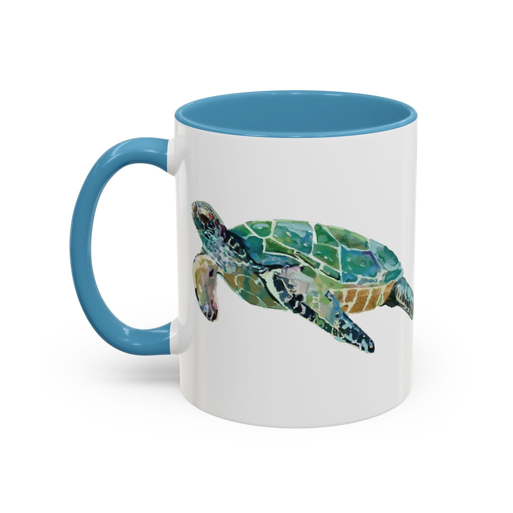 Coastal Tortoise Sea Turtle Two Tone Ceramic Coffee Mugs - Blue Cava