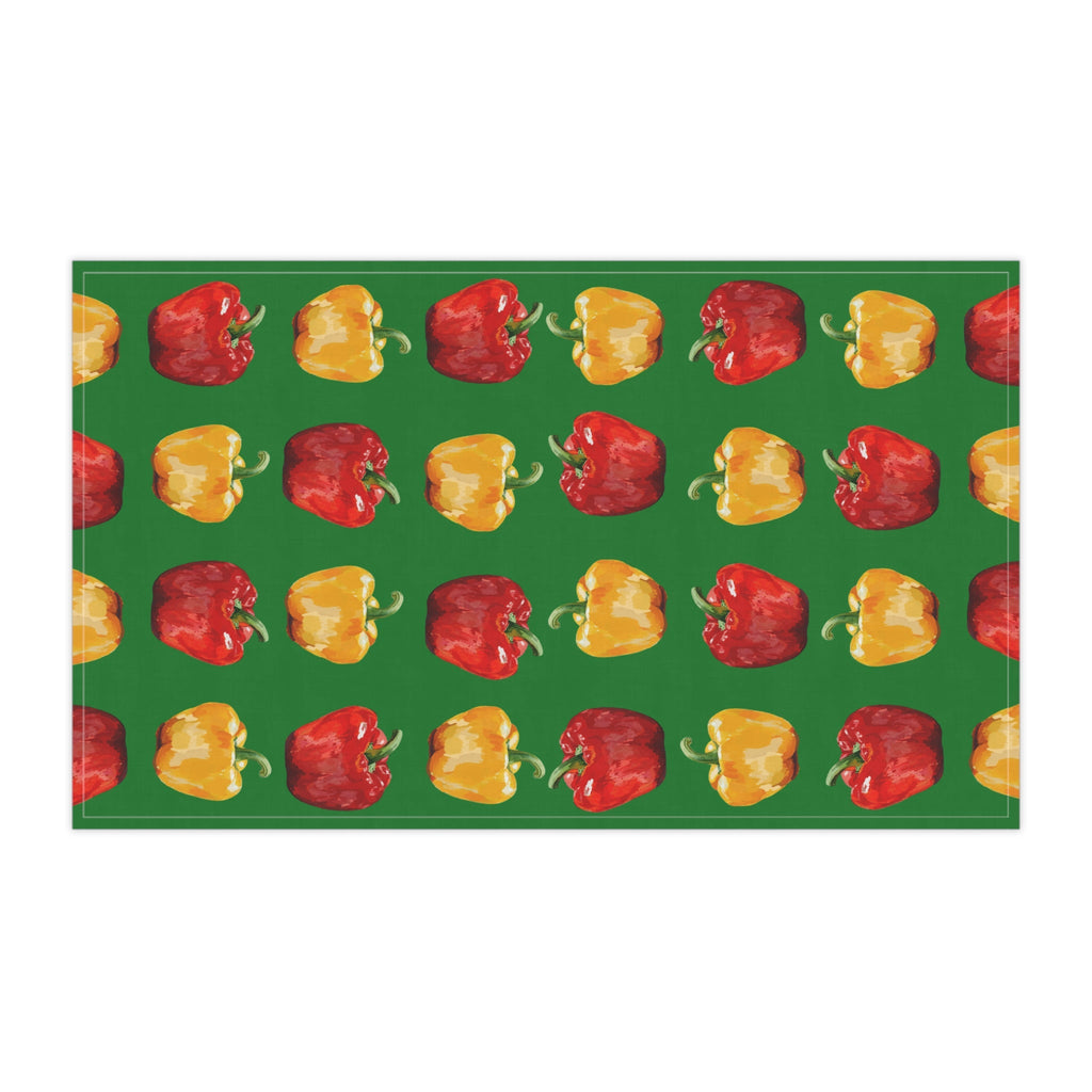 Green Yellow and red, Colorful Bell Pepper Linen Kitchen Tea Towels 18 x 30 available in cotton twill or polyester -Blue Cava