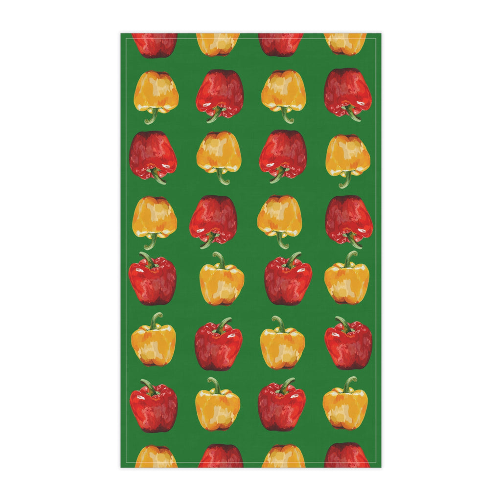 Green Yellow and red, Colorful Bell Pepper Linen Kitchen Tea Towels 18 x 30 available in cotton twill or polyester -Blue Cava