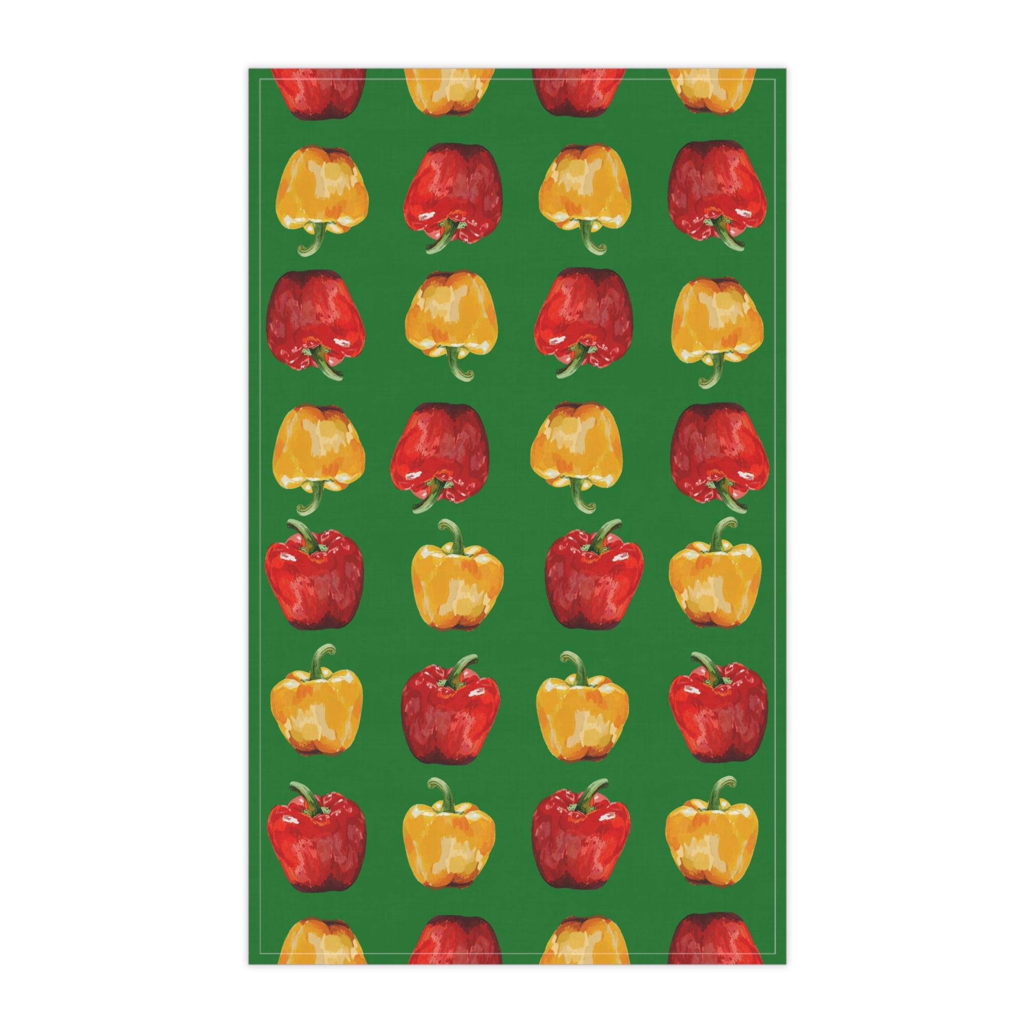 Green Yellow and red, Colorful Bell Pepper Linen Kitchen Tea Towels 18 x 30 available in cotton twill or polyester -Blue Cava