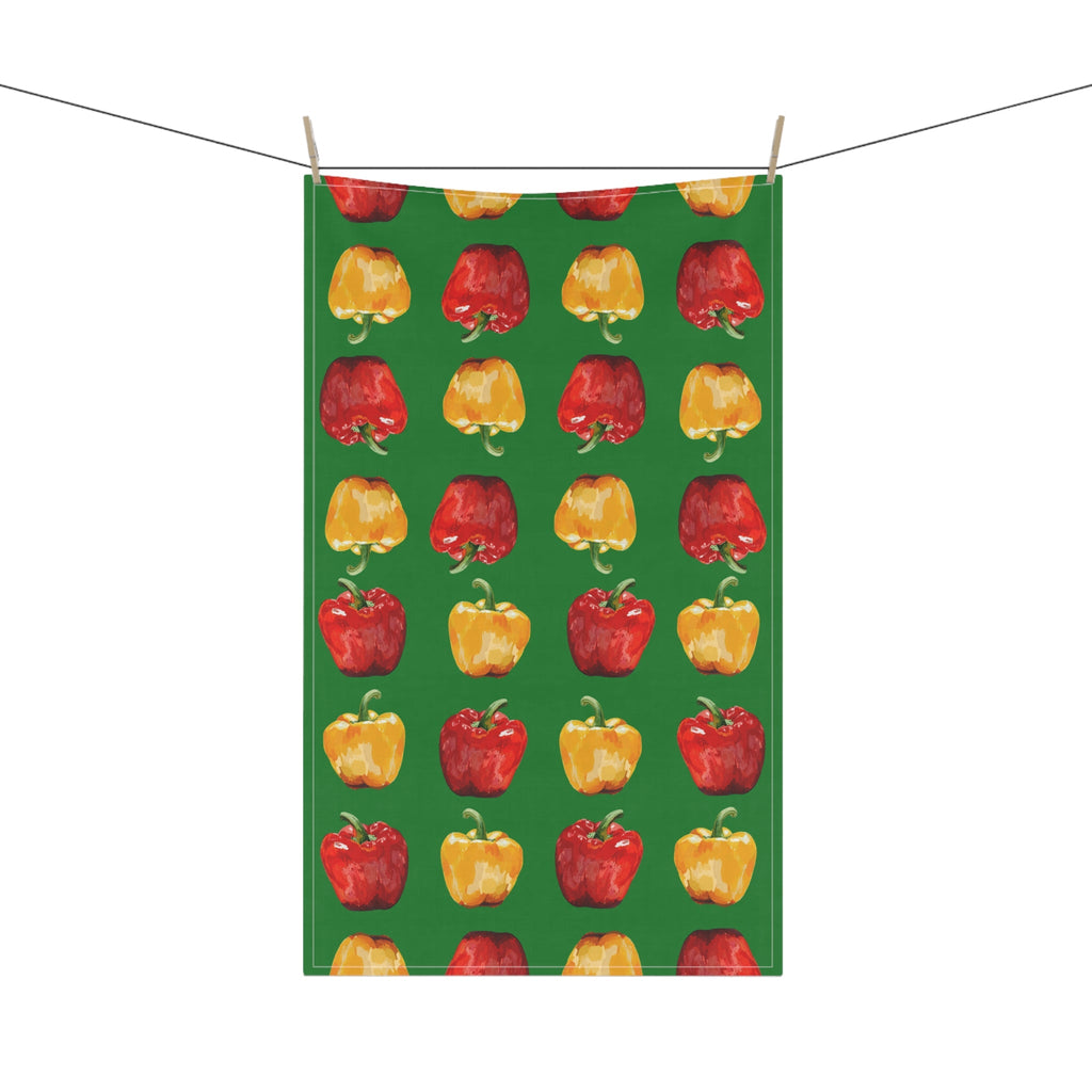 Green Yellow and red, Colorful Bell Pepper Linen Kitchen Tea Towels 18 x 30 available in cotton twill or polyester -Blue Cava