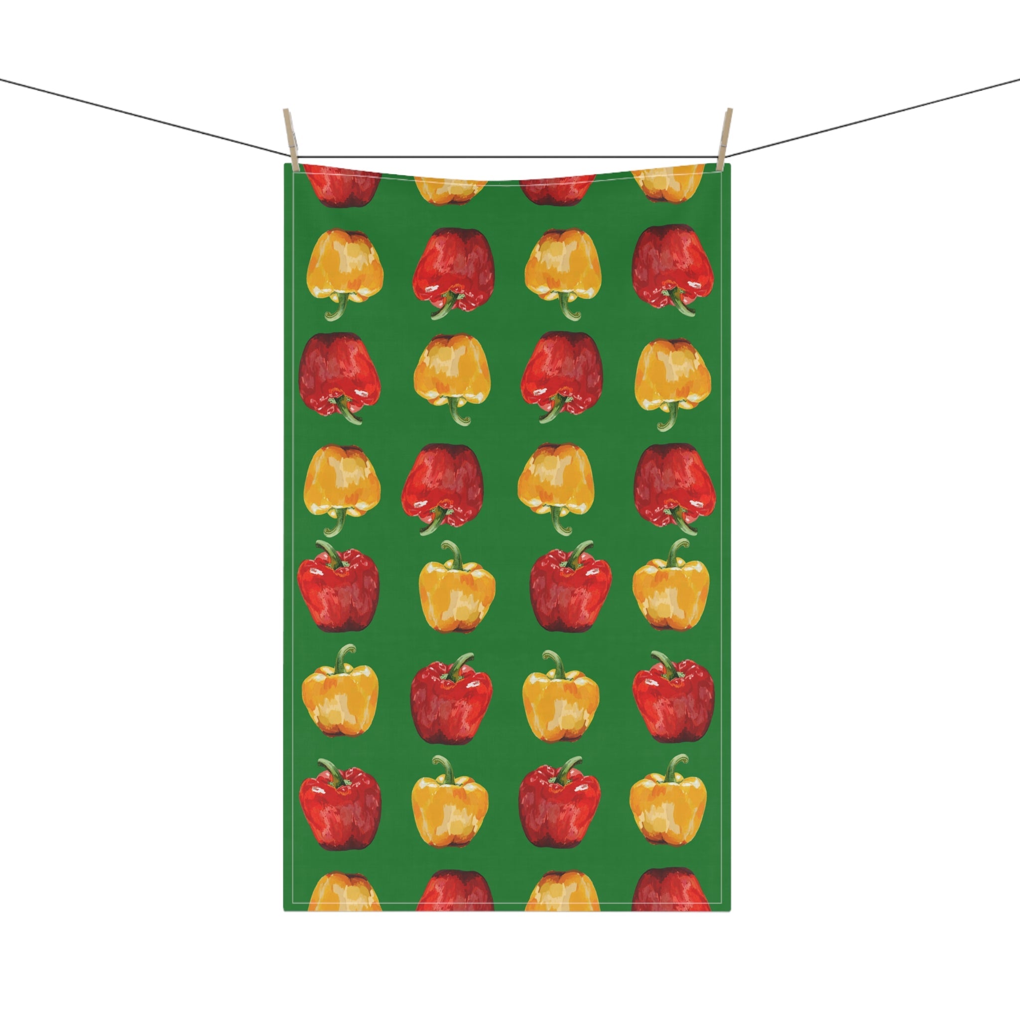 Green Yellow and red, Colorful Bell Pepper Linen Kitchen Tea Towels 18 x 30 available in cotton twill or polyester -Blue Cava