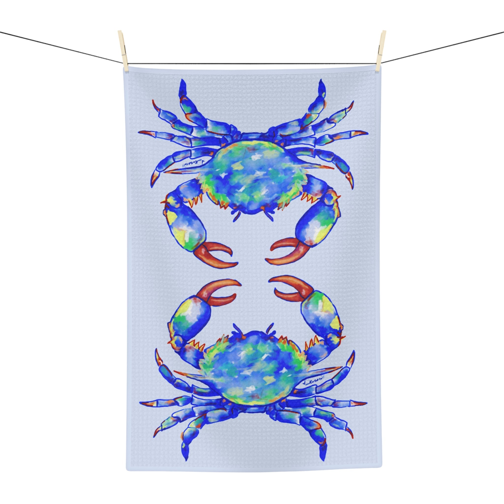 Colorful Crab Microfiber Waffle Kitchen Towel - Blue Cava