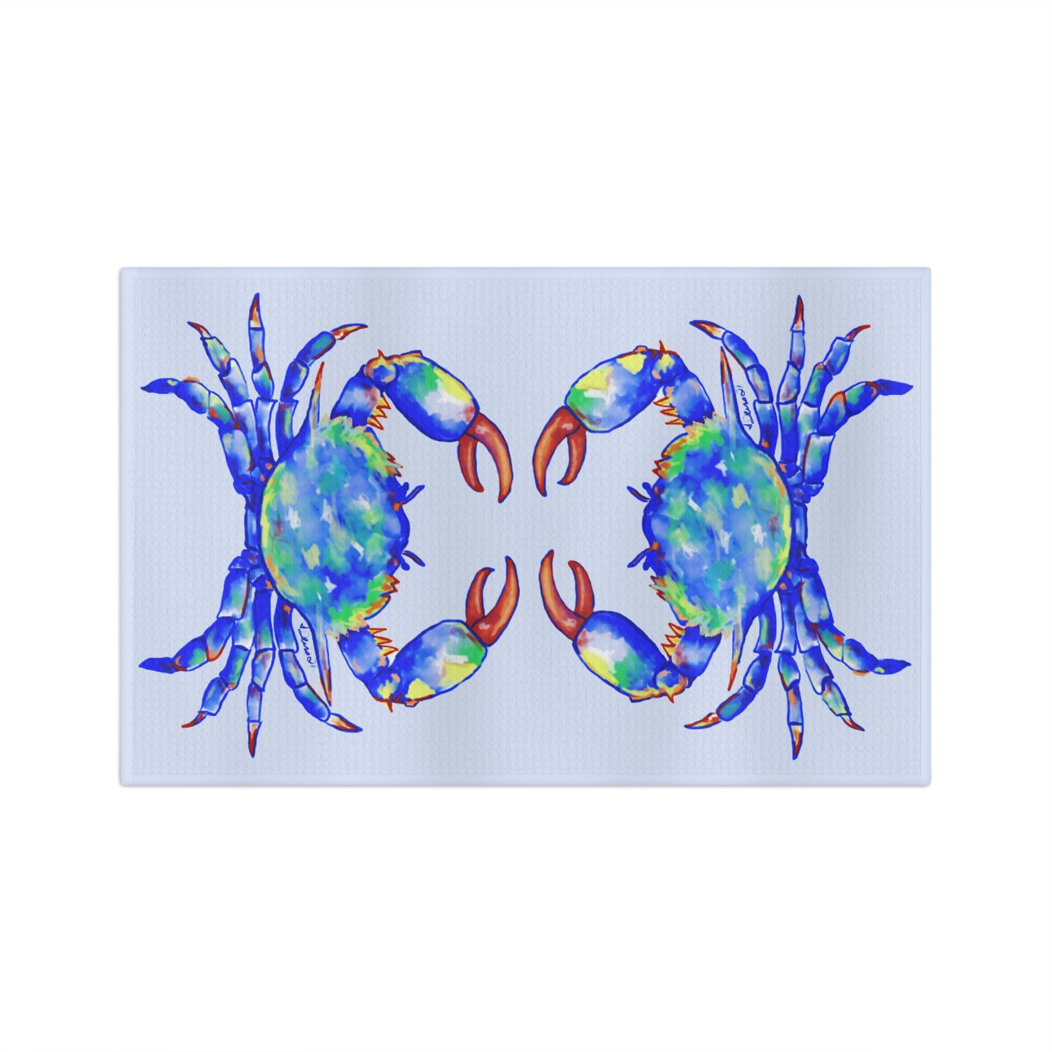 Colorful Crab Microfiber Waffle Kitchen Towel - Blue Cava