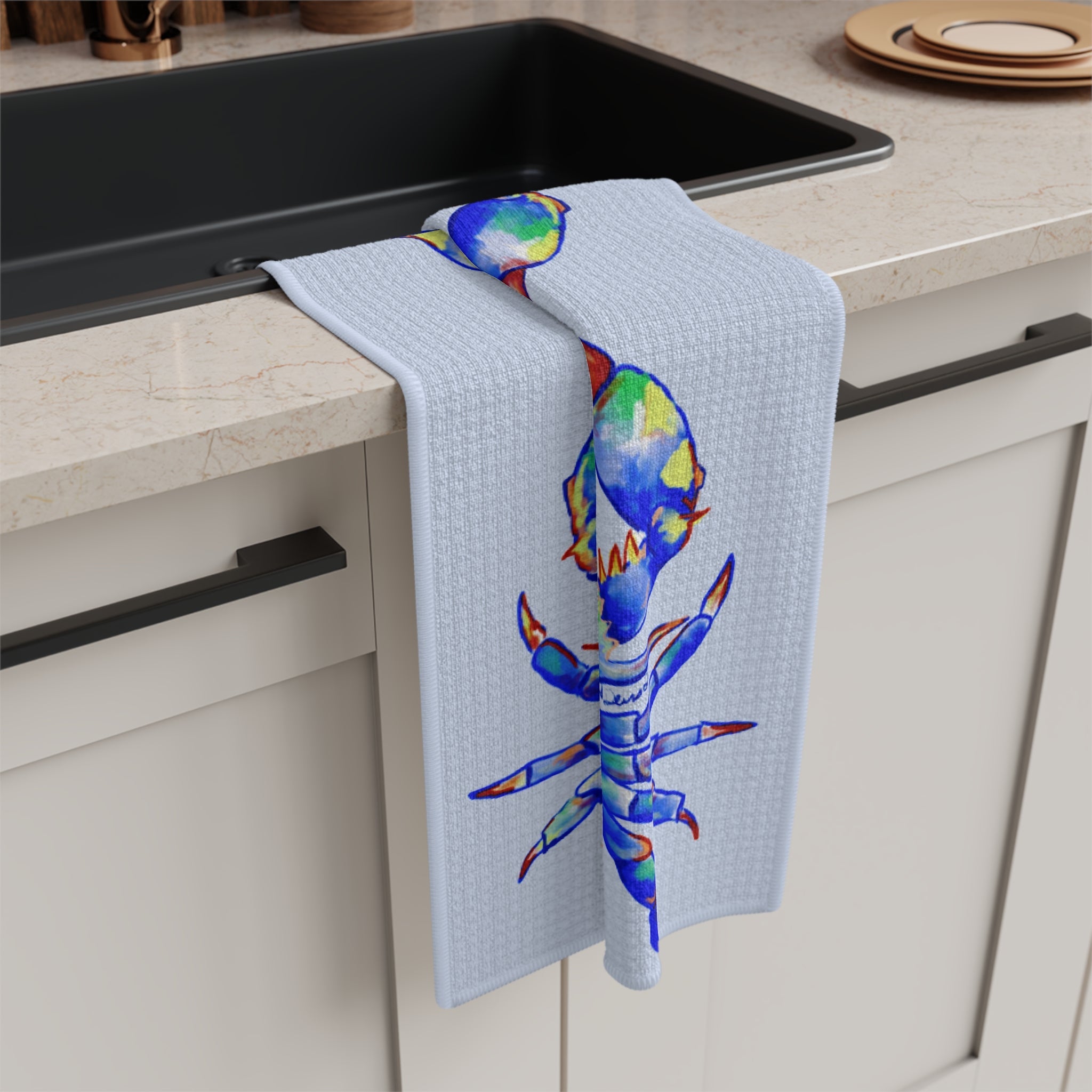 Colorful Crab Microfiber Waffle Kitchen Towel - Blue Cava