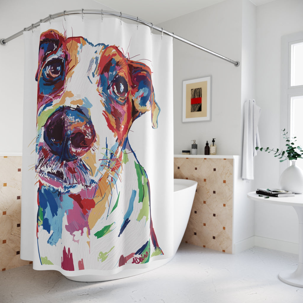Colorful Dog Shower Curtain - Blue Cava