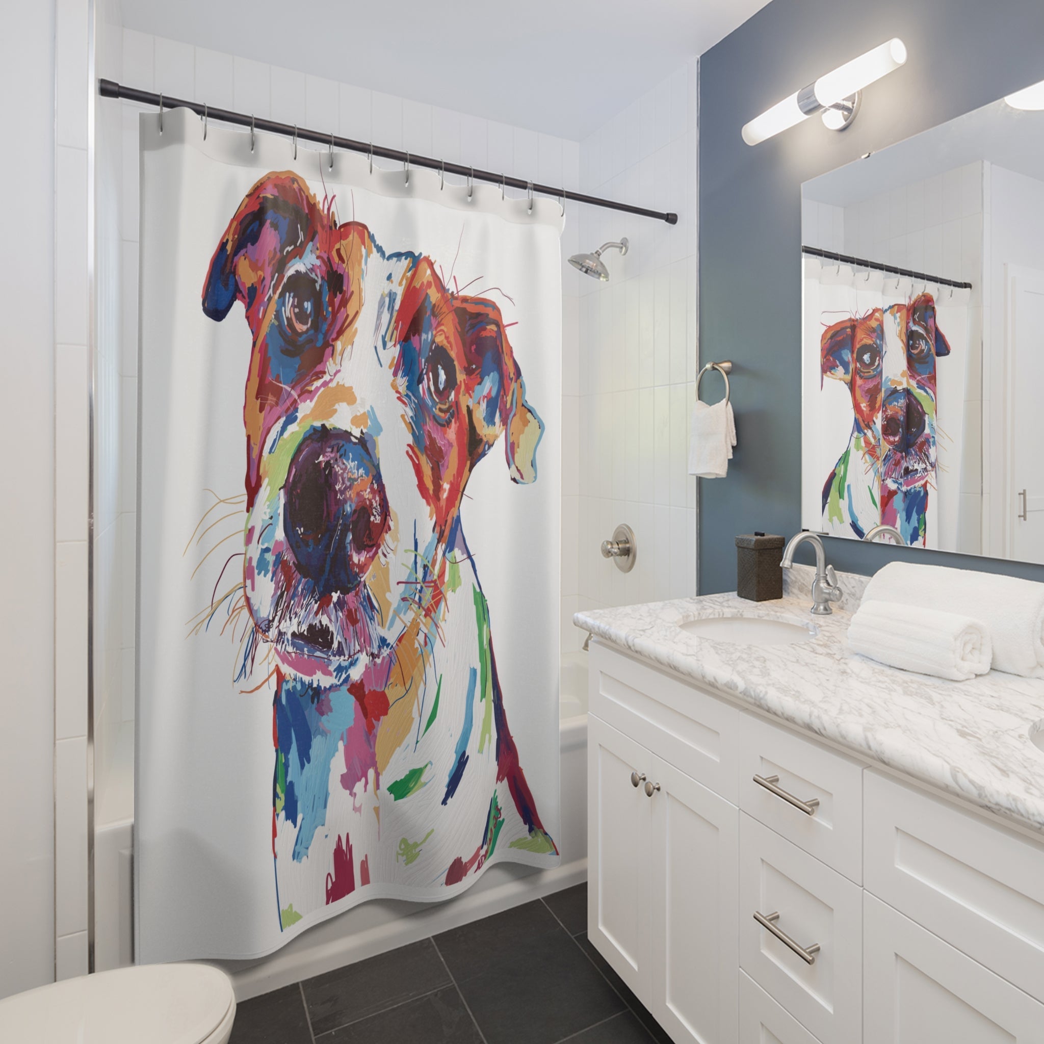 Colorful Dog Shower Curtain - Blue Cava