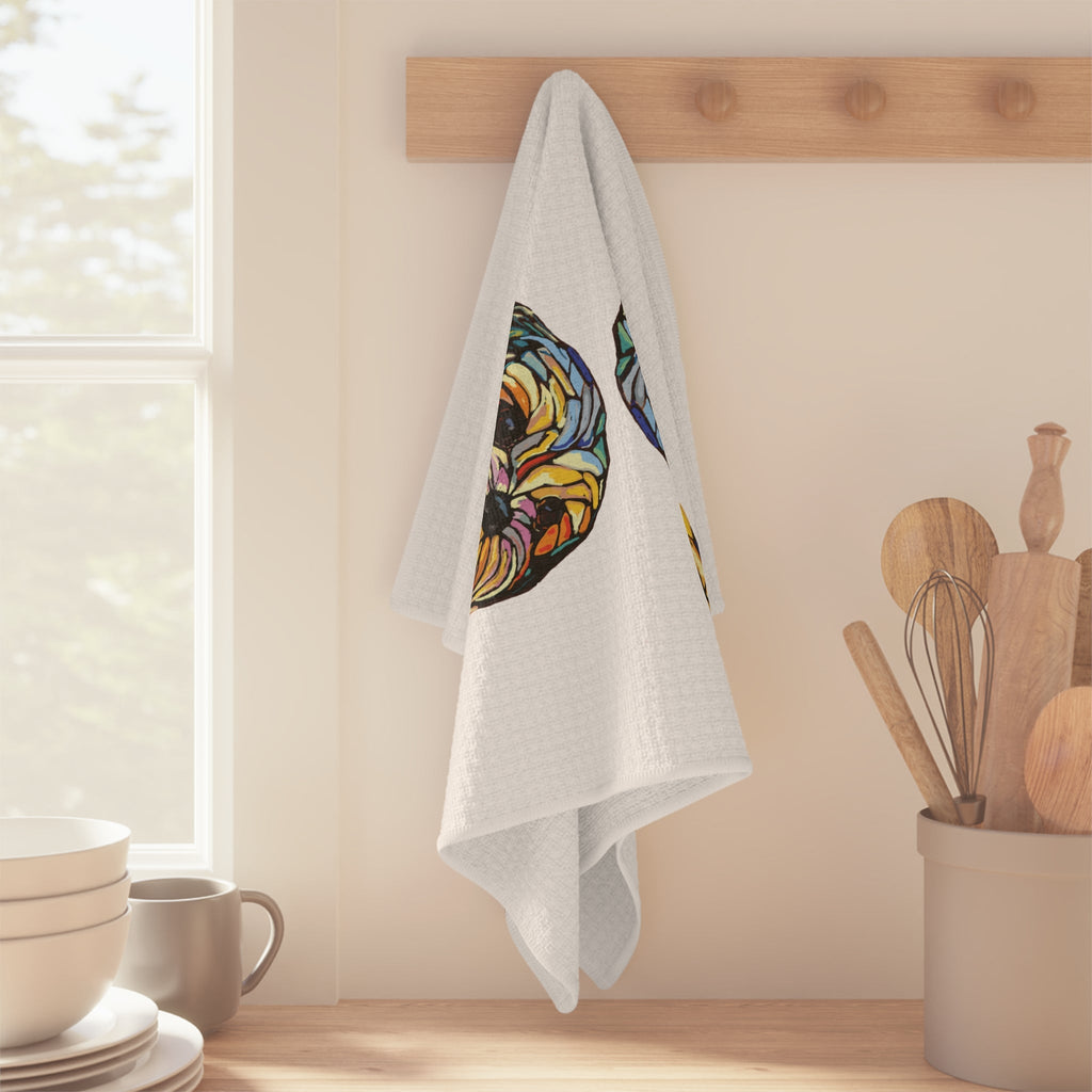 Colorful Dog - Themed Microfiber Waffle Kitchen Towel - Blue Cava