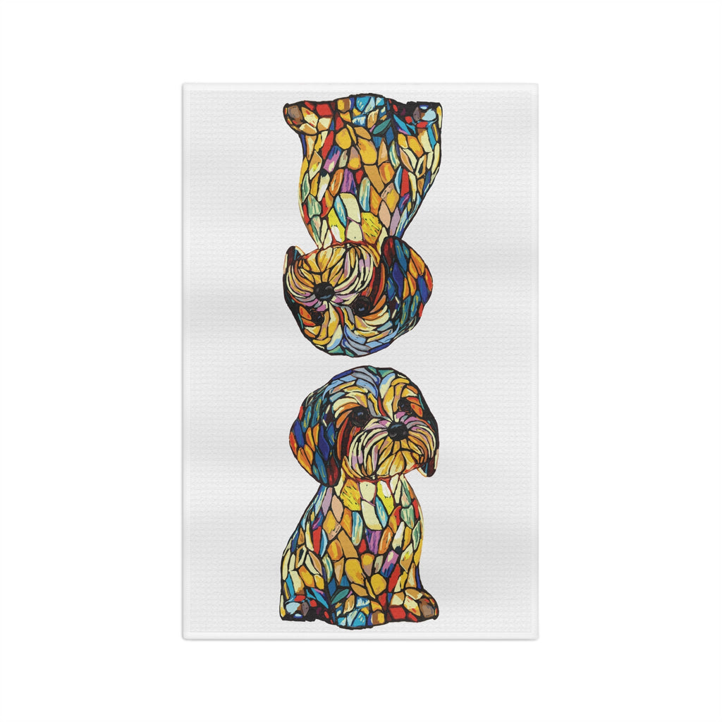 Colorful Dog - Themed Microfiber Waffle Kitchen Towel - Blue Cava