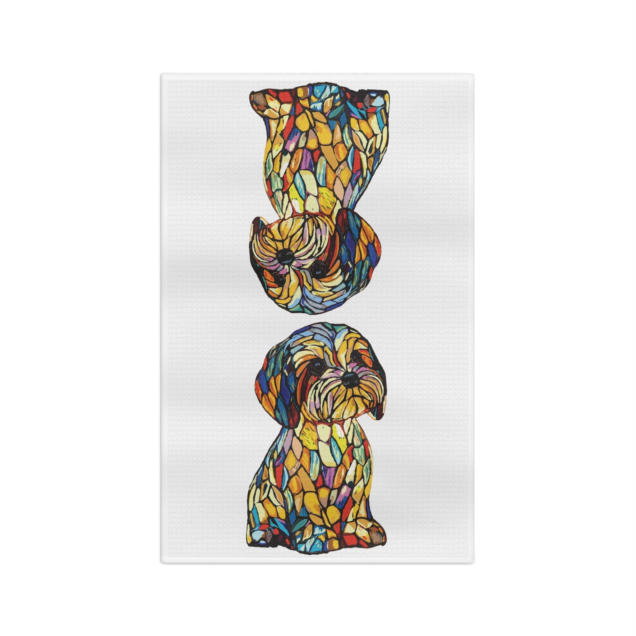 Colorful Dog - Themed Microfiber Waffle Kitchen Towel - Blue Cava