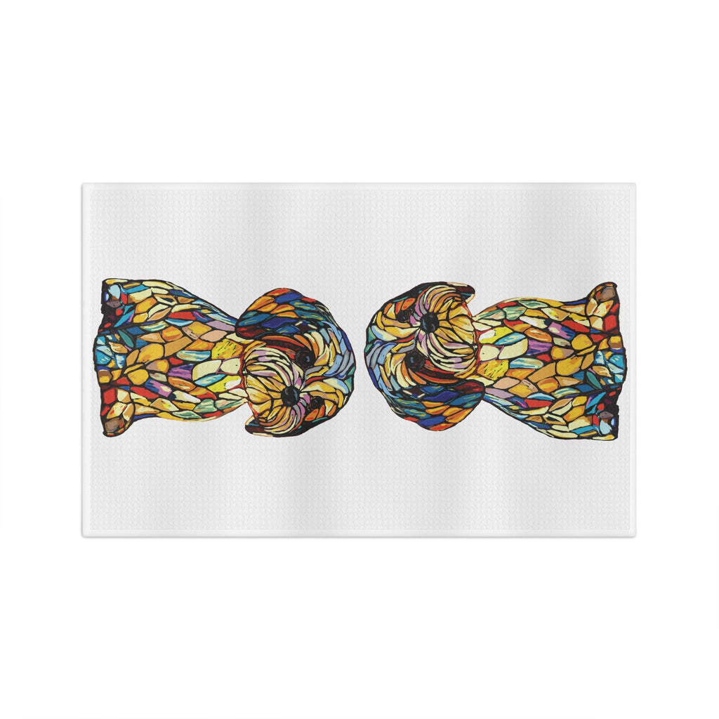 Colorful Dog - Themed Microfiber Waffle Kitchen Towel - Blue Cava