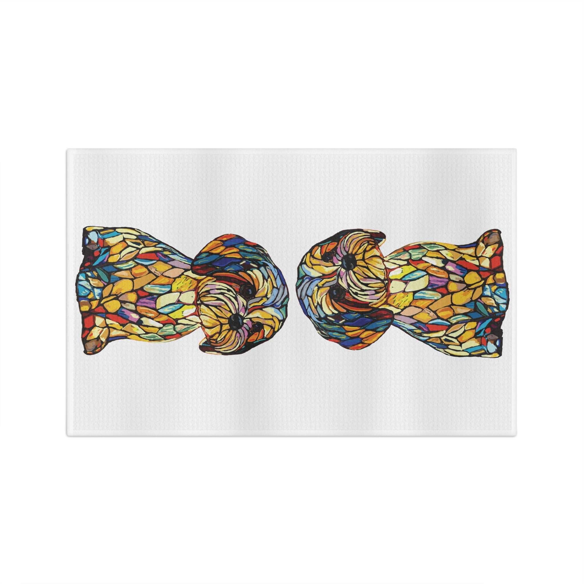 Colorful Dog - Themed Microfiber Waffle Kitchen Towel - Blue Cava