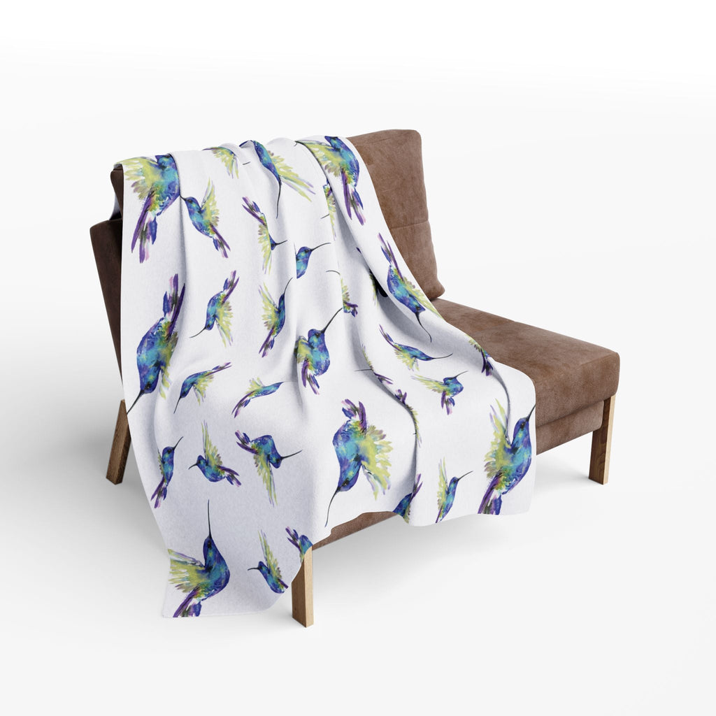 Colorful Hummingbird Fleece Blankets - Blue Cava