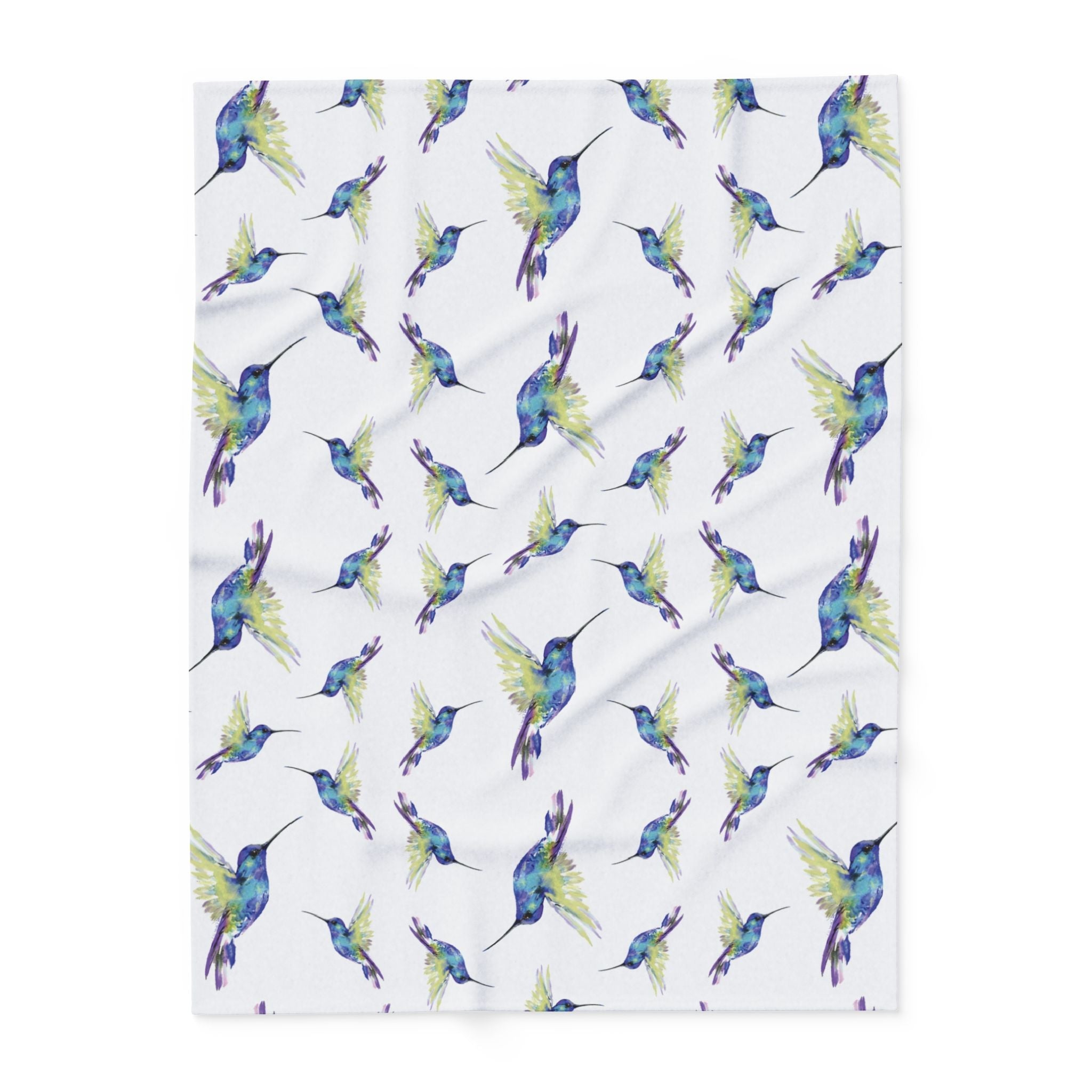 Colorful Hummingbird Fleece Blankets - Blue Cava