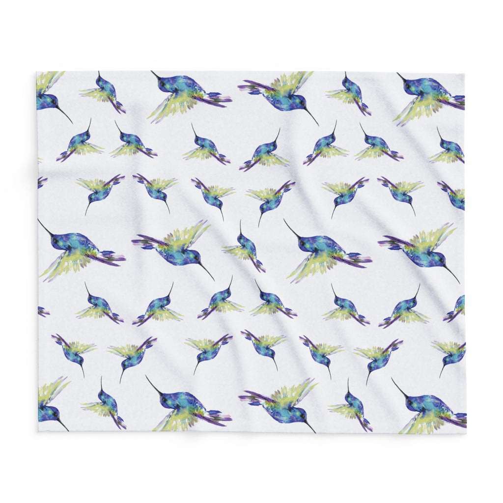 Colorful Hummingbird Fleece Blankets - Blue Cava