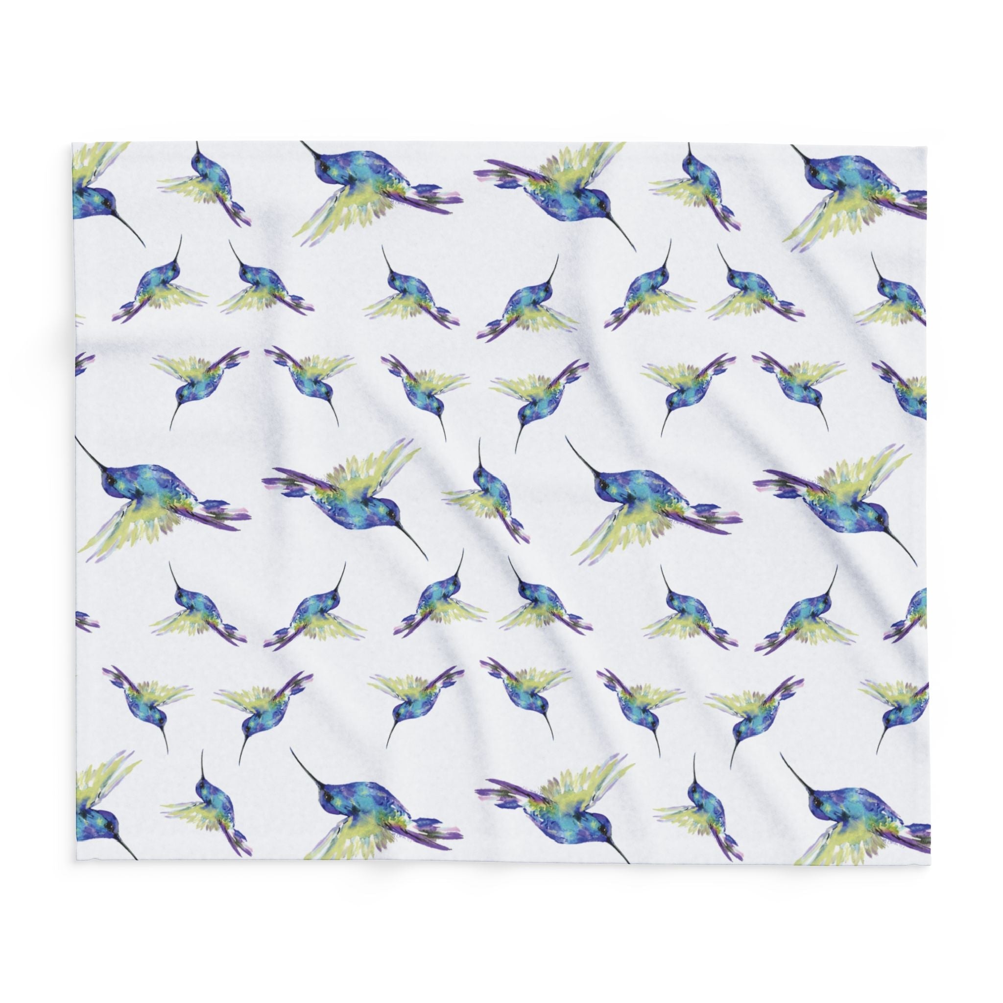 Colorful Hummingbird Fleece Blankets - Blue Cava
