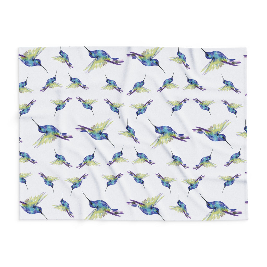 Colorful Hummingbird Fleece Blankets - Blue Cava
