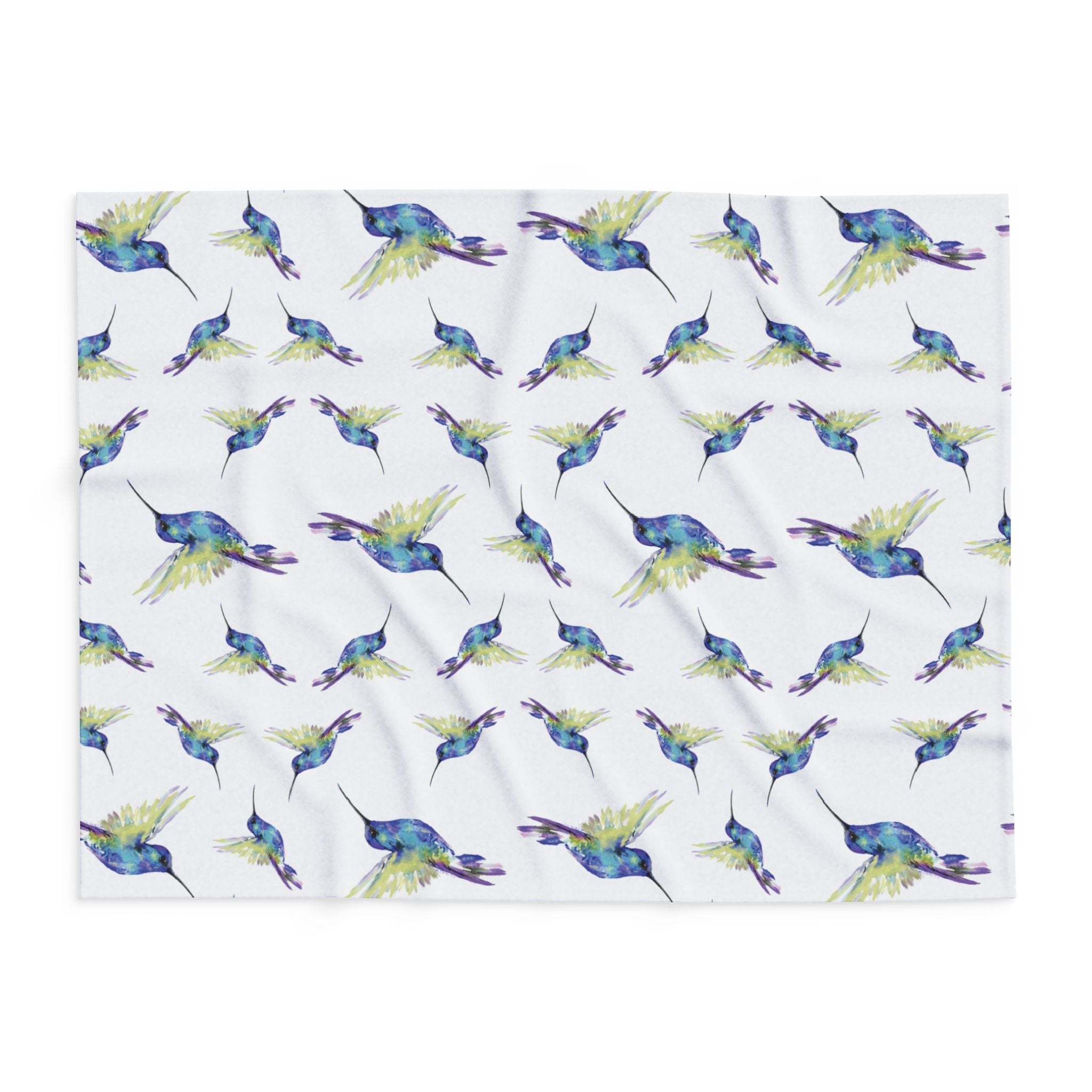 Colorful Hummingbird Fleece Blankets - Blue Cava