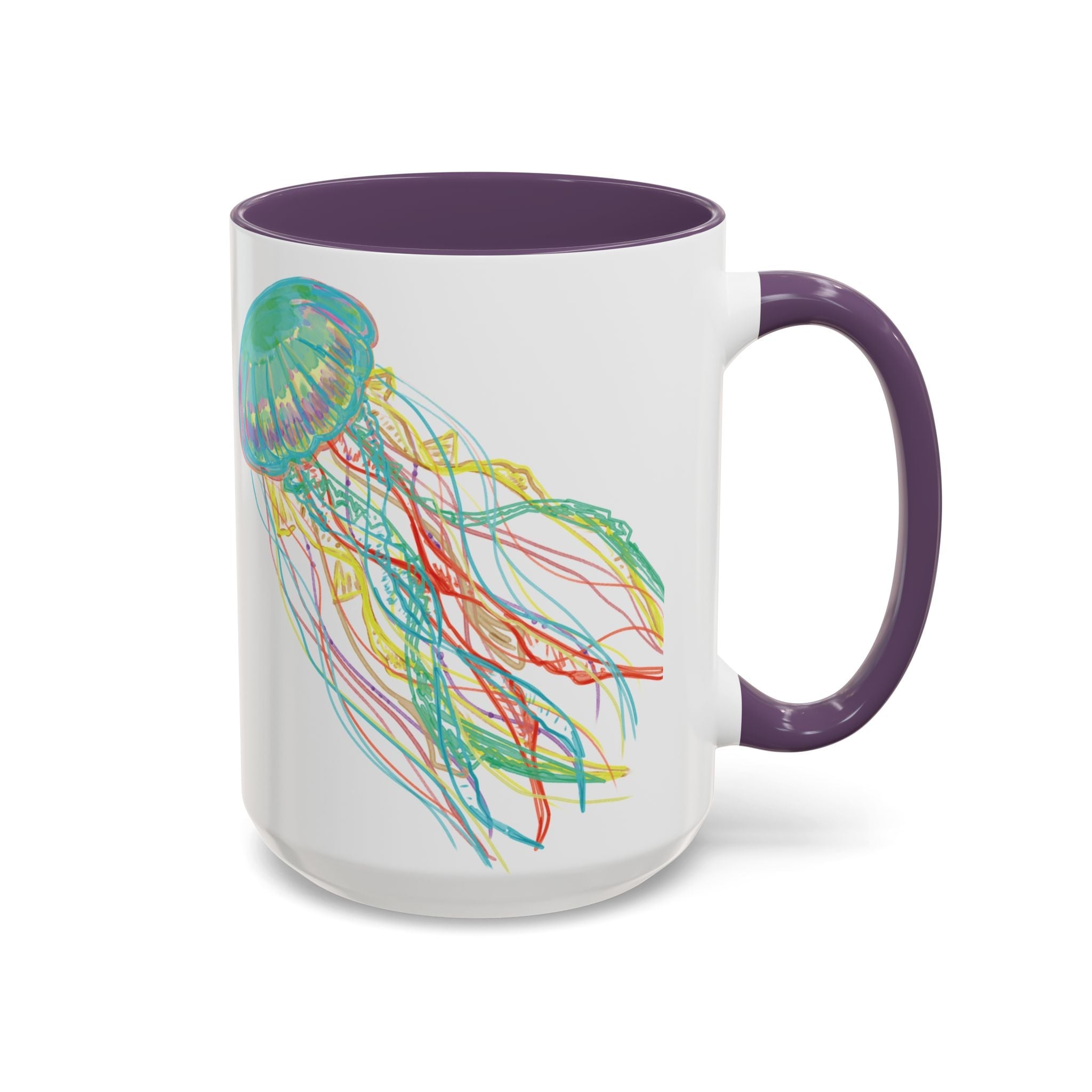 Colorful Jellyfish Accent Coffee Mug - Perfect for Ocean Lovers - Blue Cava