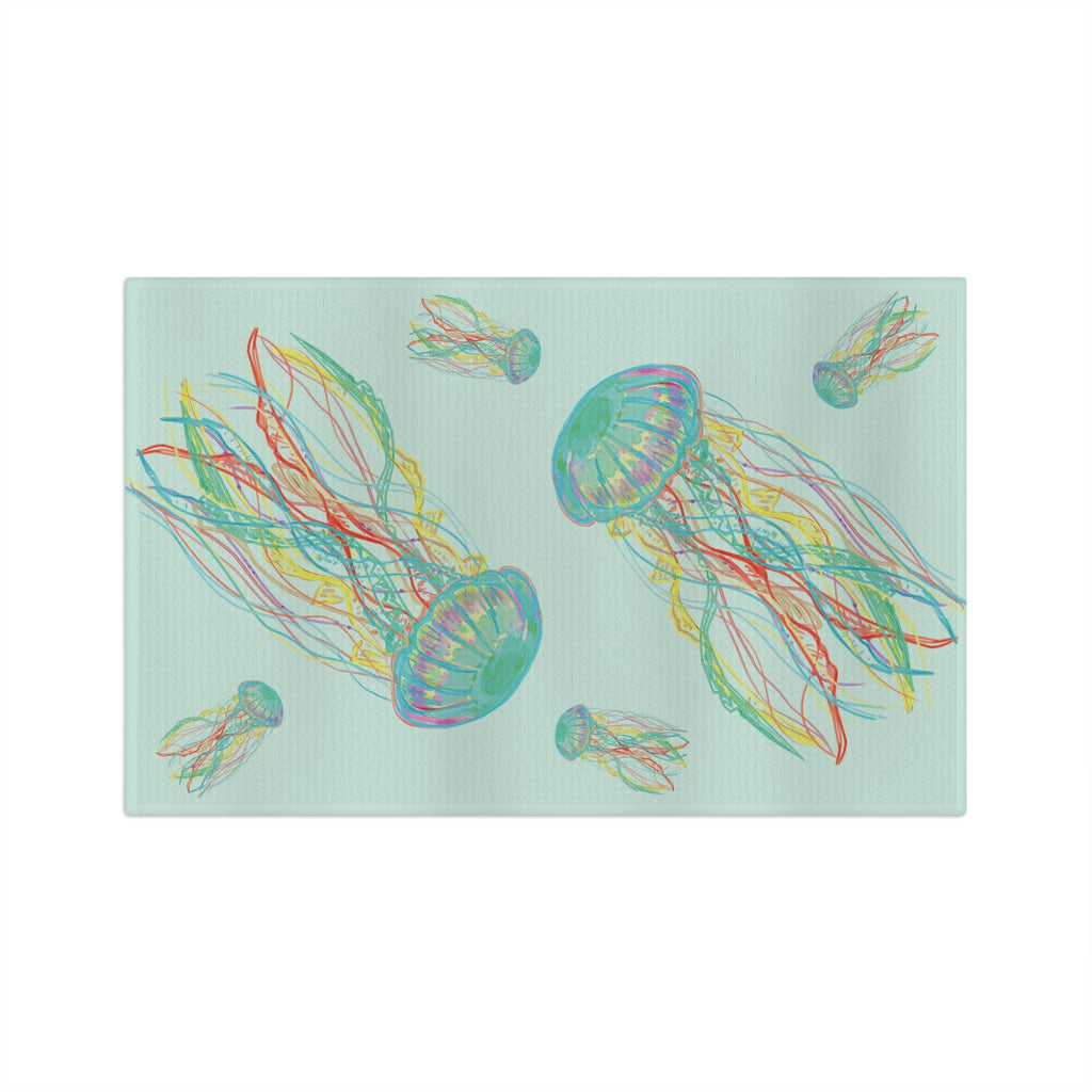 Colorful Jellyfish Microfiber Waffle Kitchen Towel - Blue Cava