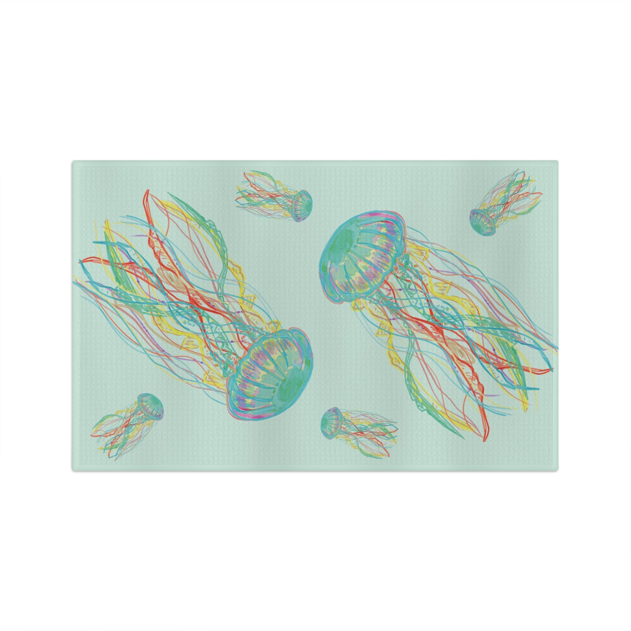 Colorful Jellyfish Microfiber Waffle Kitchen Towel - Blue Cava