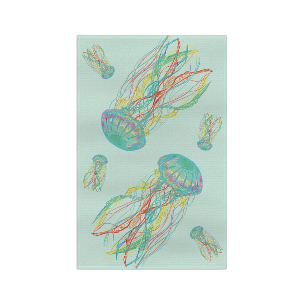 Colorful Jellyfish Microfiber Waffle Kitchen Towel - Blue Cava