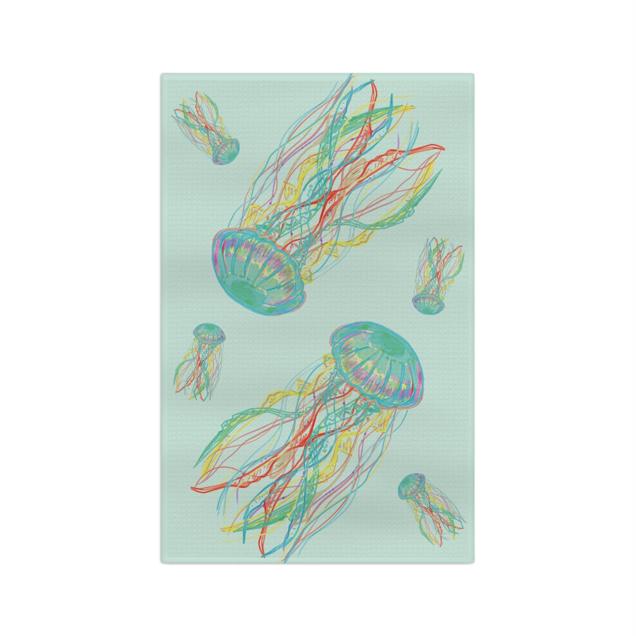 Colorful Jellyfish Microfiber Waffle Kitchen Towel - Blue Cava