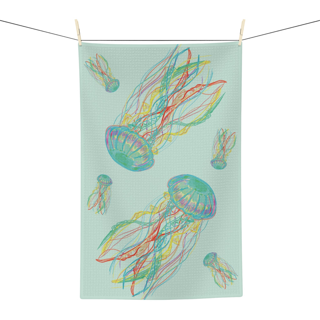 Colorful Jellyfish Microfiber Waffle Kitchen Towel - Blue Cava