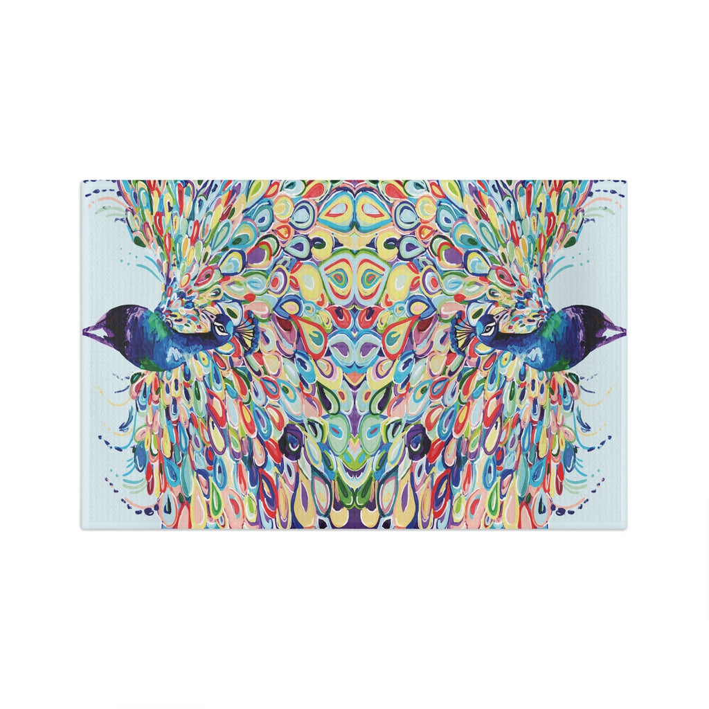 Colorful Peacock Microfiber Waffle Kitchen Towel - Blue Cava
