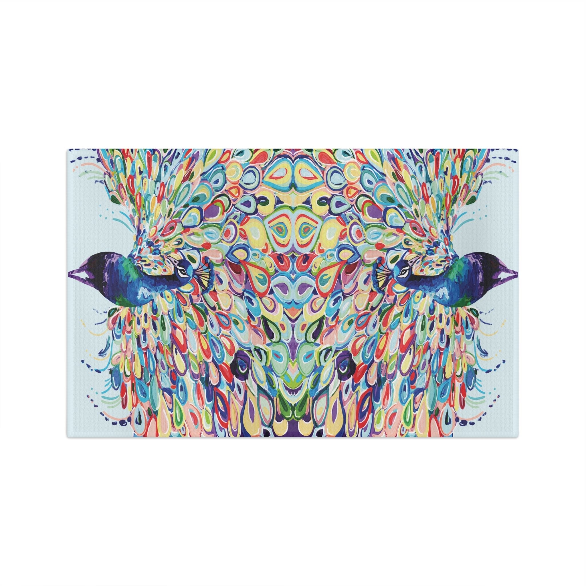 Colorful Peacock Microfiber Waffle Kitchen Towel - Blue Cava