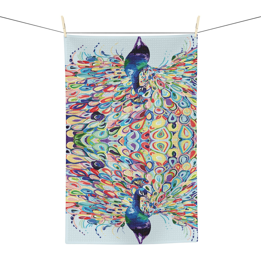 Colorful Peacock Microfiber Waffle Kitchen Towel - Blue Cava