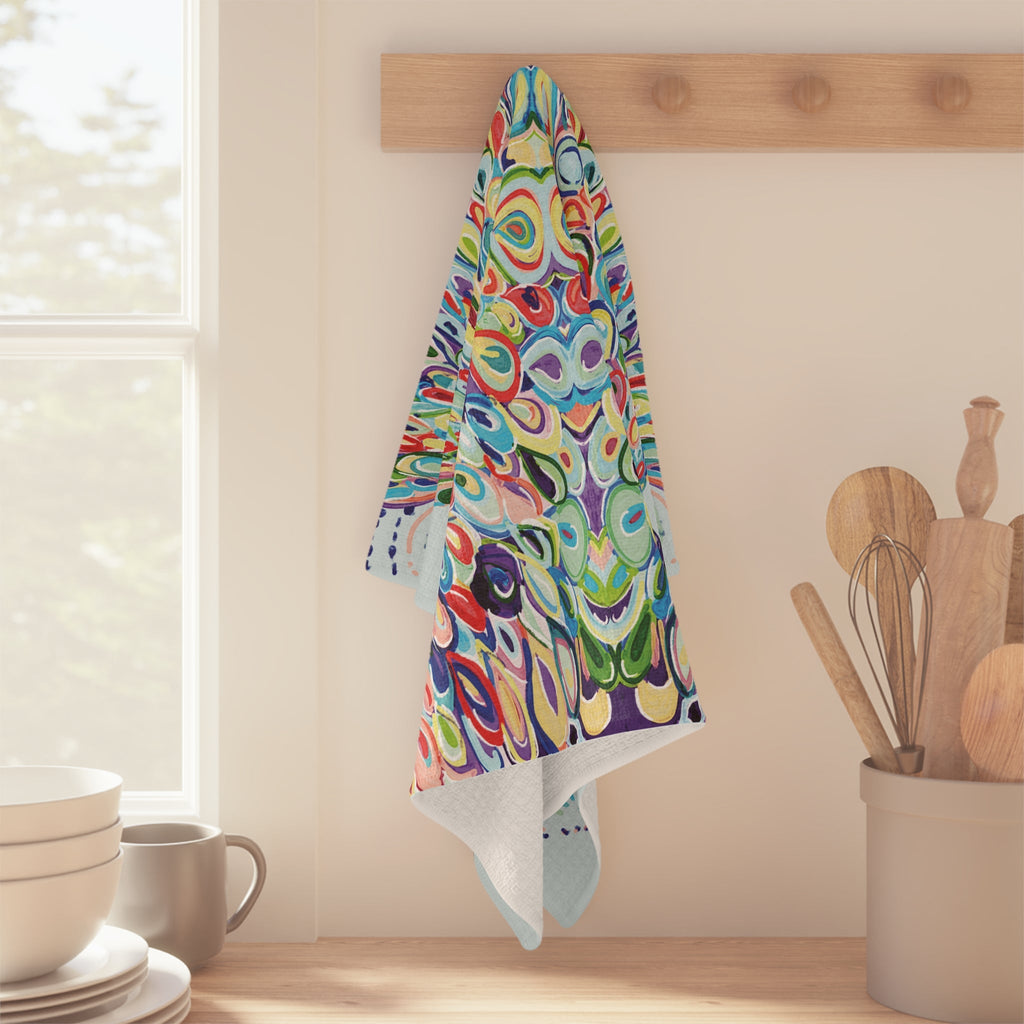 Colorful Peacock Microfiber Waffle Kitchen Towel - Blue Cava