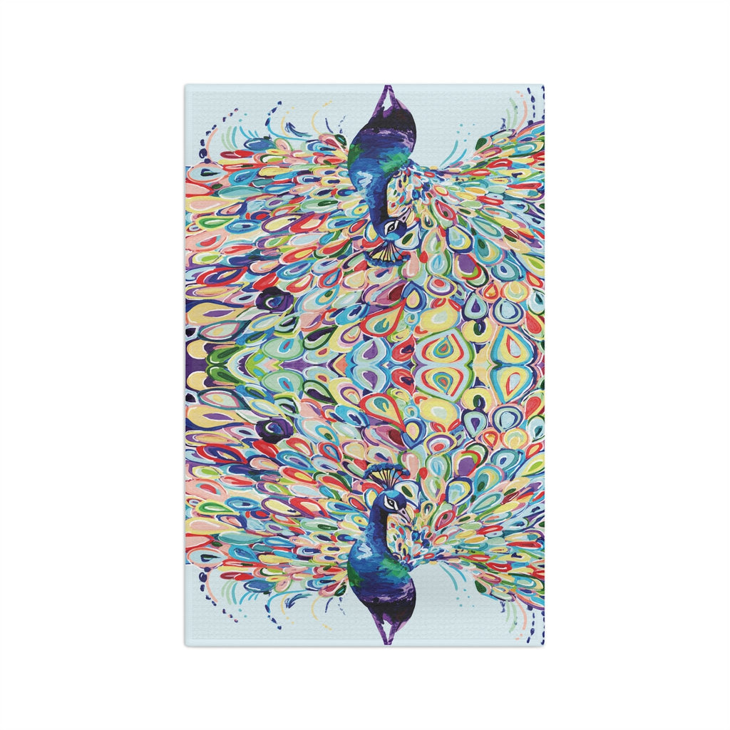 Colorful Peacock Microfiber Waffle Kitchen Towel - Blue Cava