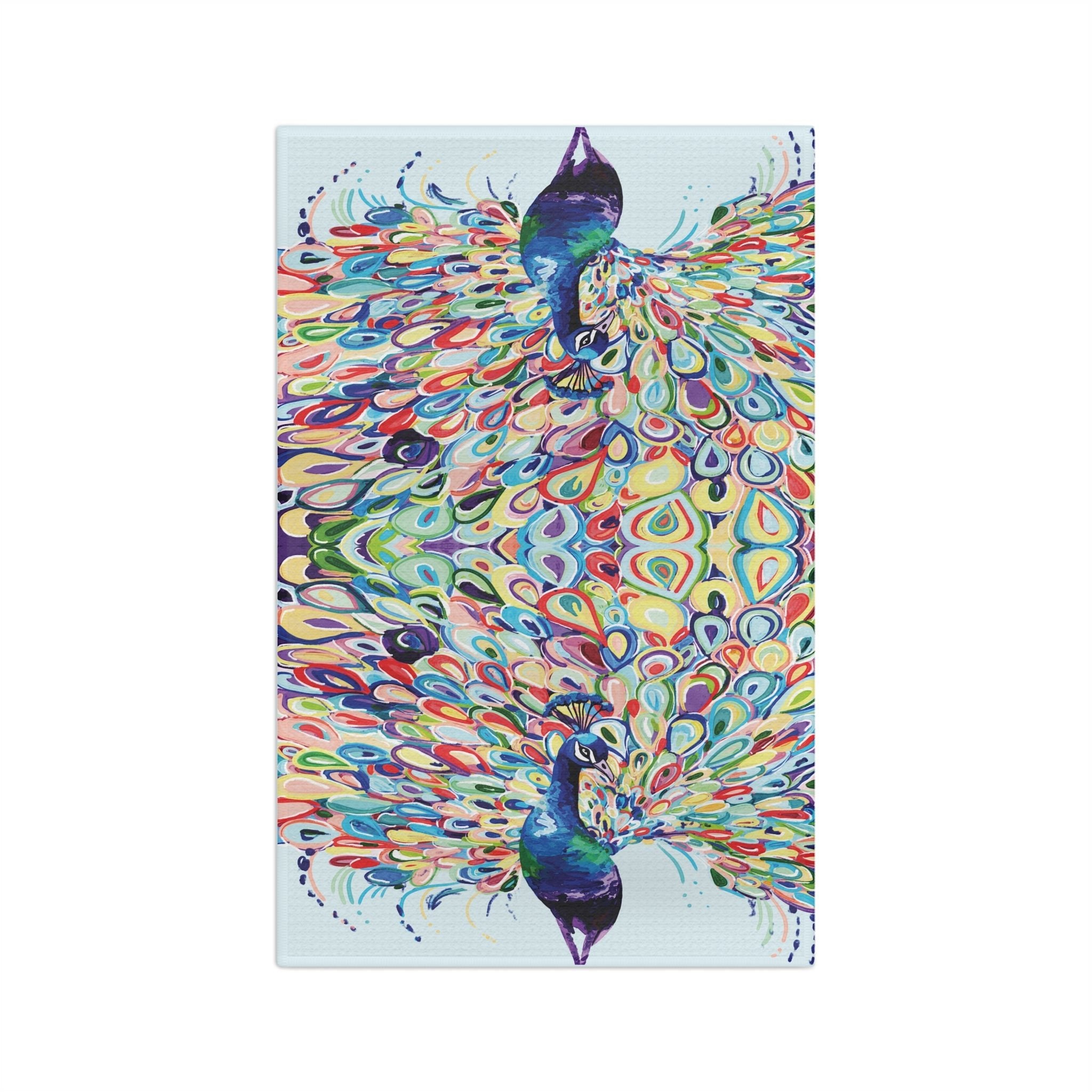 Colorful Peacock Microfiber Waffle Kitchen Towel - Blue Cava