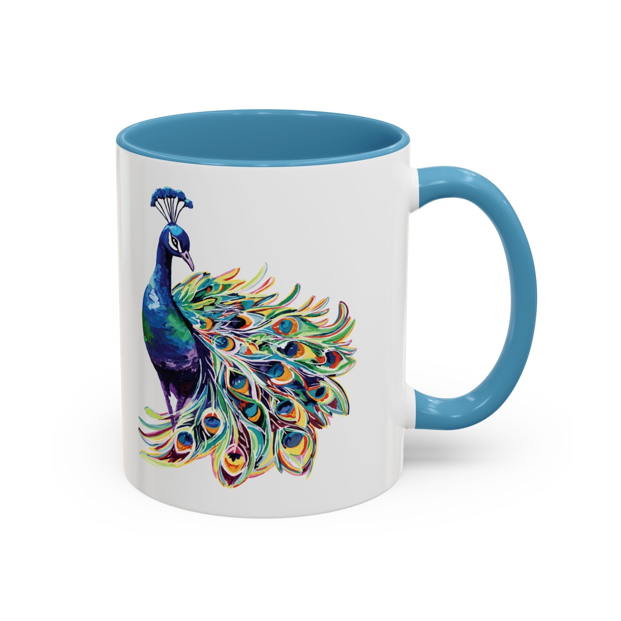 Colorful Peacock Two Tone Ceramic Coffee Mug - Blue Cava