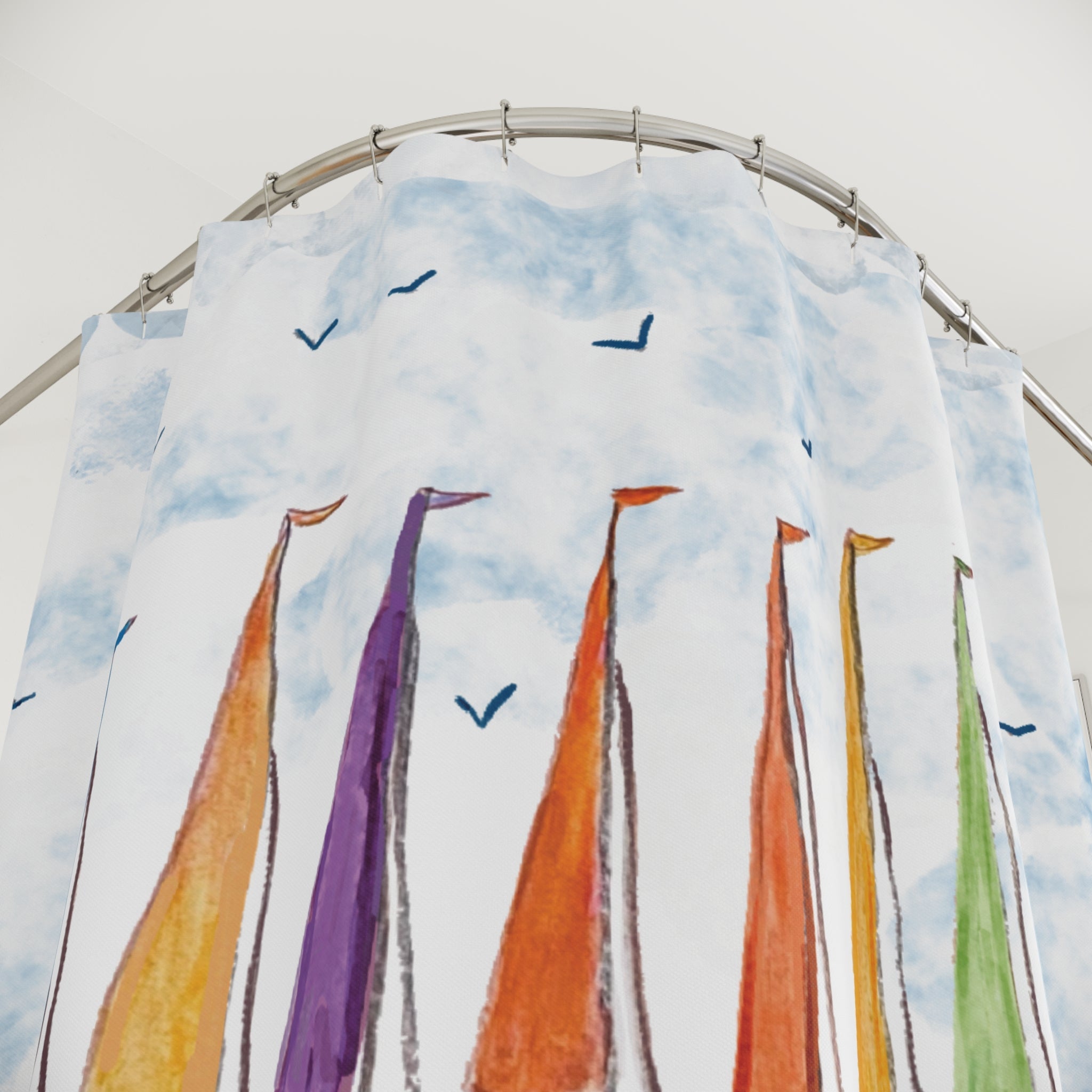 Colorful Sailboat Shower Curtain - Nautical Decor for Beach Lovers - Blue Cava