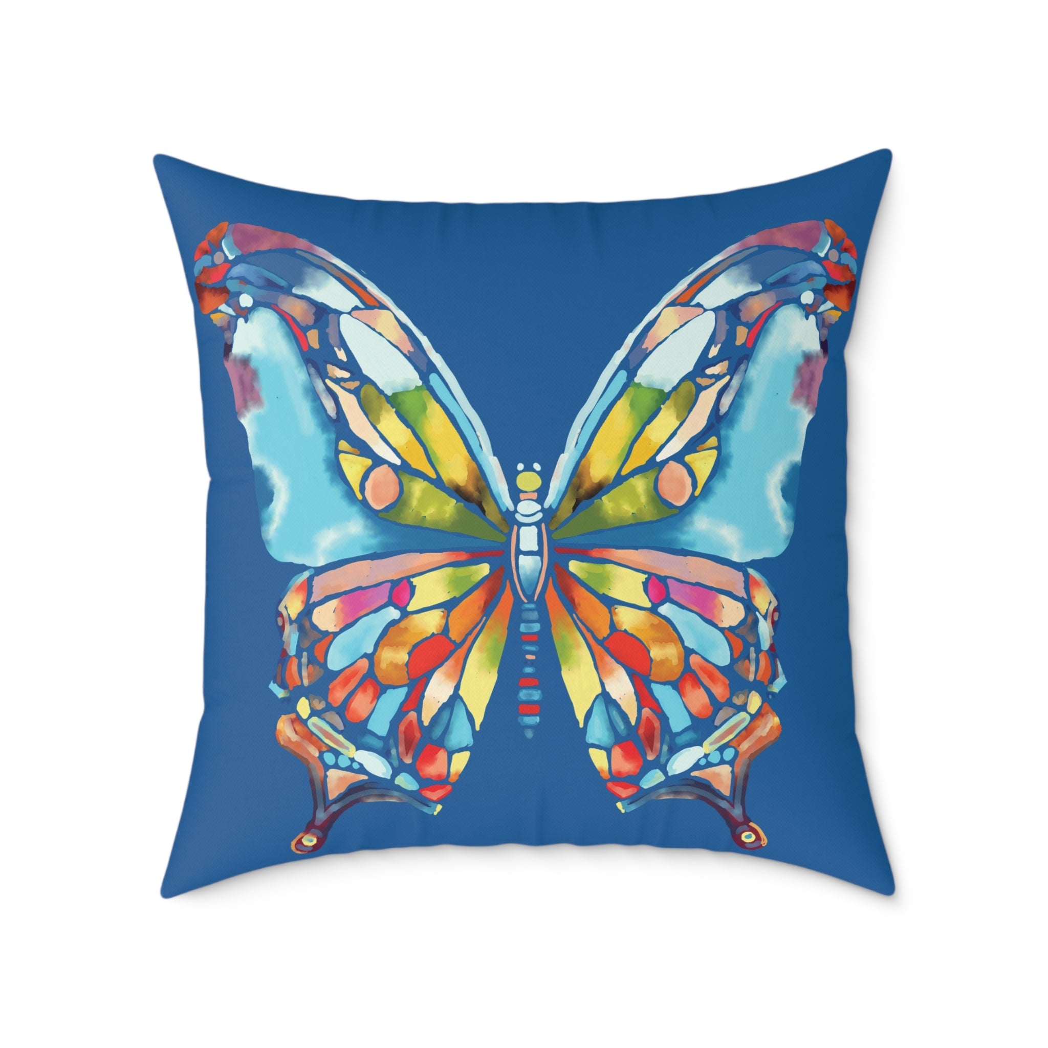 Colorful Stained - Glass Butterfly Pillow — Blue Decorative Throw Cushion - Blue Cava