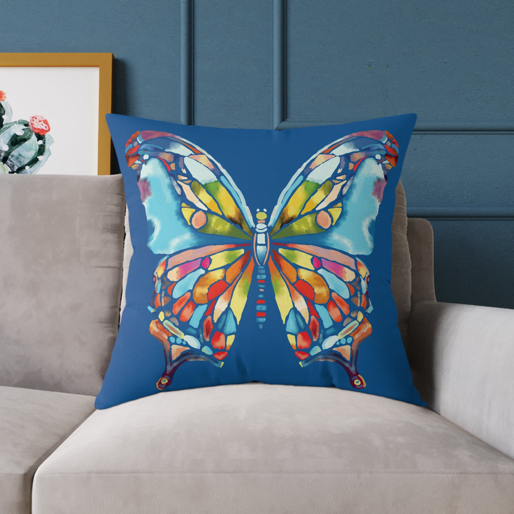 Colorful Stained - Glass Butterfly Pillow — Blue Decorative Throw Cushion - Blue Cava