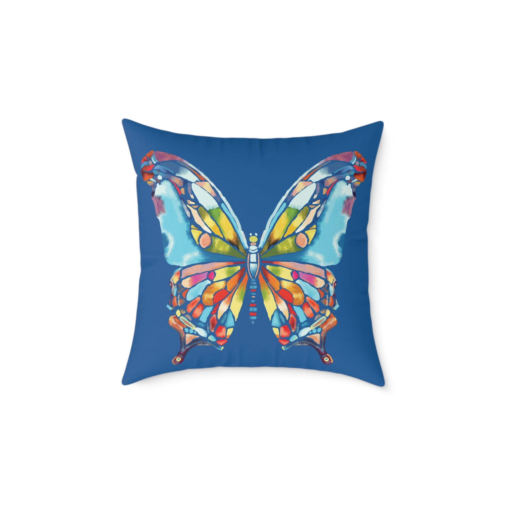 Colorful Stained - Glass Butterfly Pillow — Blue Decorative Throw Cushion - Blue Cava