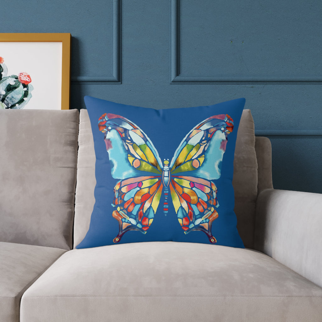 Colorful Stained - Glass Butterfly Pillow — Blue Decorative Throw Cushion - Blue Cava