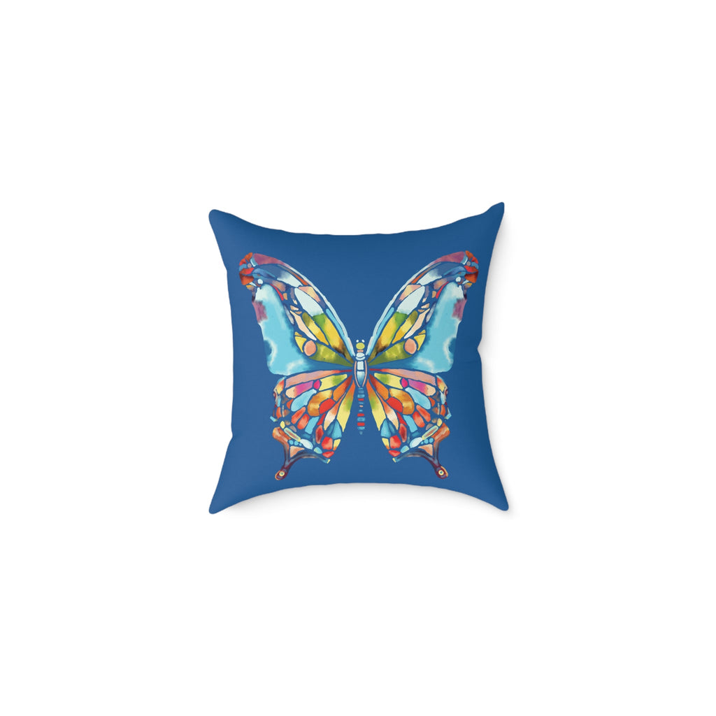 Colorful Stained - Glass Butterfly Pillow — Blue Decorative Throw Cushion - Blue Cava