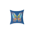 Colorful Stained - Glass Butterfly Pillow — Blue Decorative Throw Cushion - Blue Cava