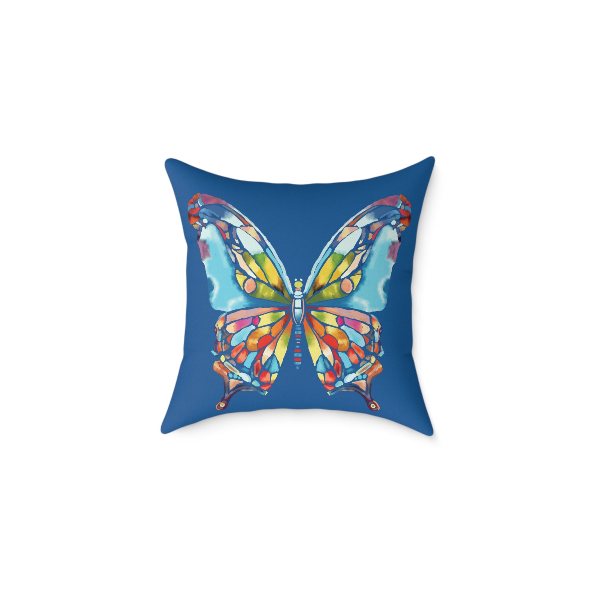 Colorful Stained - Glass Butterfly Pillow — Blue Decorative Throw Cushion - Blue Cava