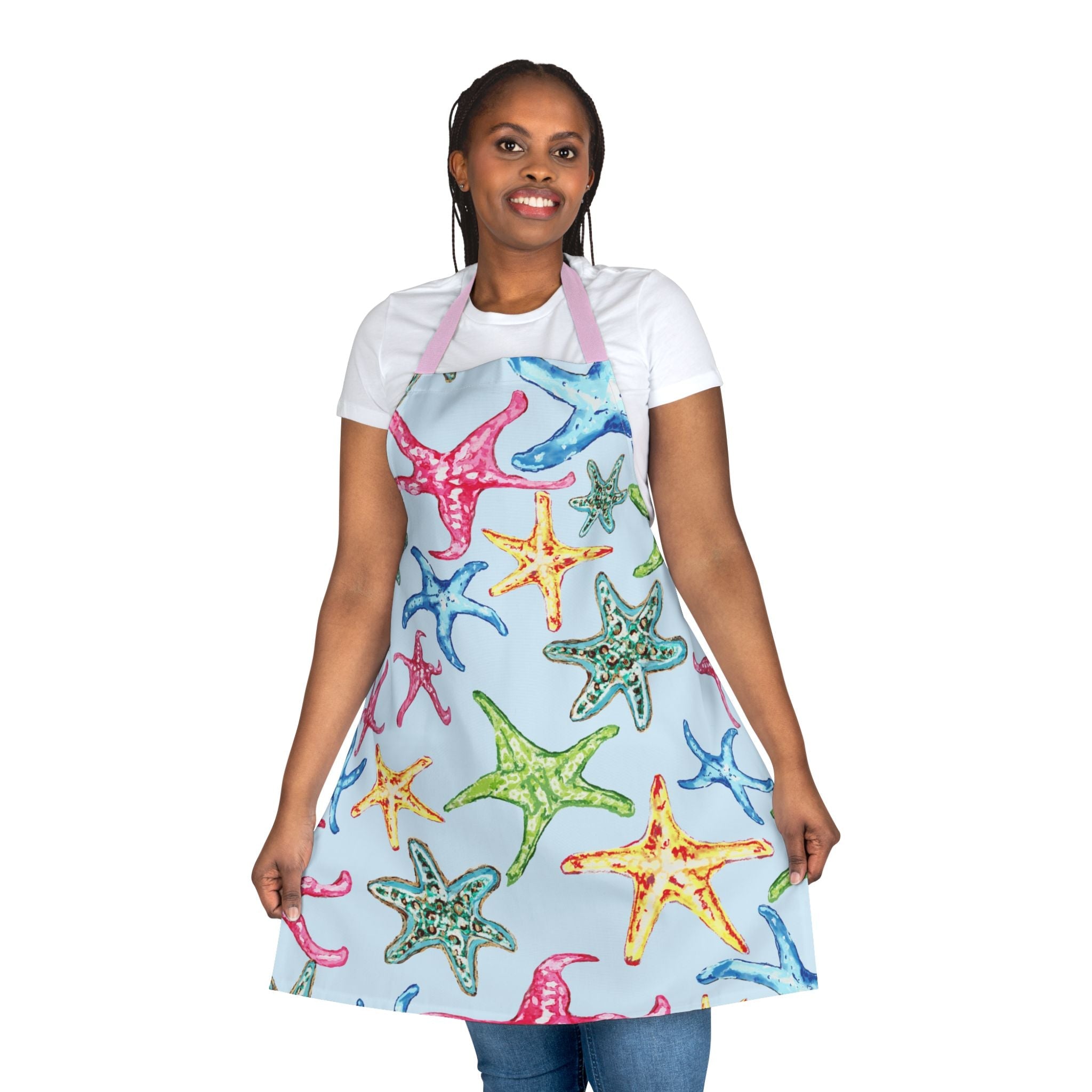 Colorful Starfish Apron with 5 - Color Straps - Perfect for Cooking and BBQs - Blue Cava